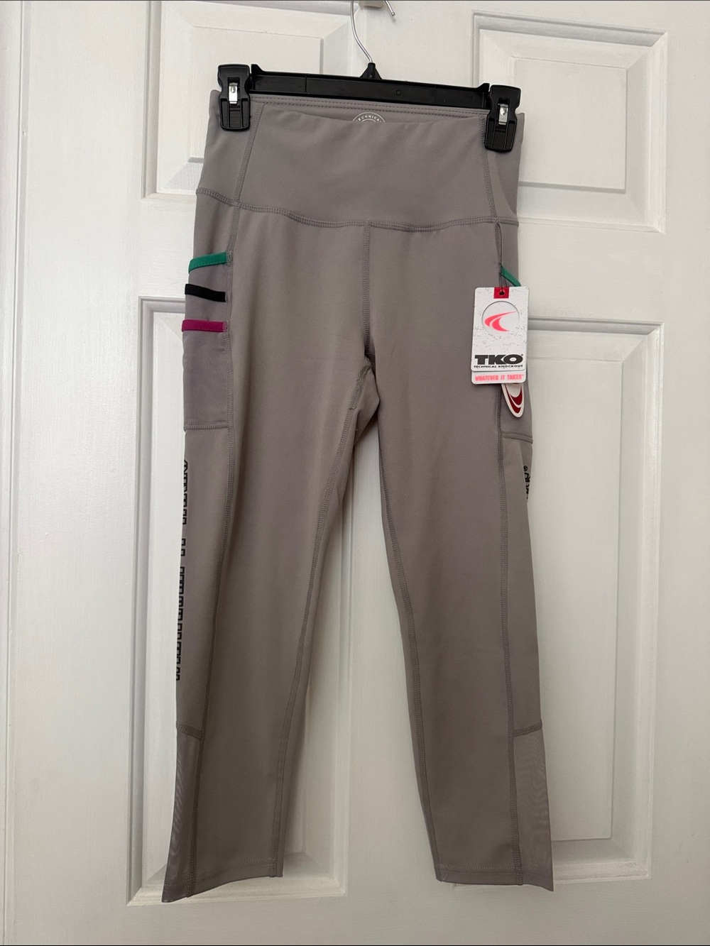 TKO Gray Leggings with Green, Black and Pink Pocket Accents